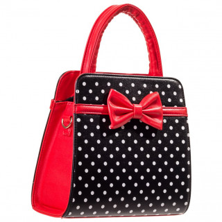 Sac  main carr Rockabilly Banned noir et rouge  pois et noeud papillon