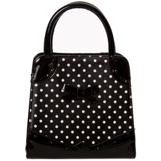 Sac  main carr Rockabilly noir  pois blancs avec noeud papillon - Banned