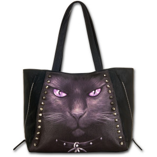 Sac  main en similicuir avec chat noir  pentagramme