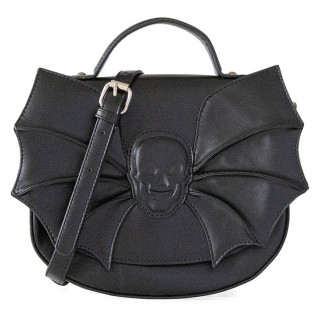 Sac  main faux cuir noir avec Tte de mort  ailes de chauve-souris - Banned