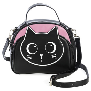 Sac  main noir  tte de chat mignon "HARU" et arc rose - BANNED