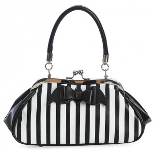 Sac à main rayé blanc et noir à noeud papillon chauve-souris - Banned