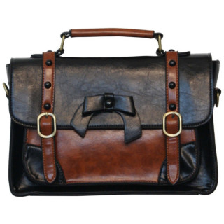 Sac  main rtro Banned noir et marron style cartable  noeud papillon