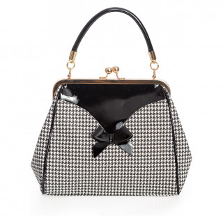 Sac  main rtro motif Pied-de-Poule noir et blanc  fermeture boules "Marilyn" - Banned