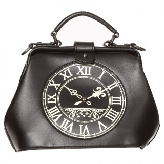 Sac  main rtro noir  horloge en imprim - BANNED