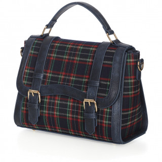 Sac  main style cossais  tartan bleu, rouge, vert, blanc