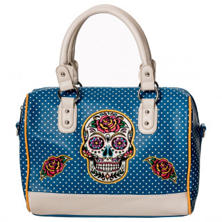 Sac  main sugar skull bleu  pois - Banned