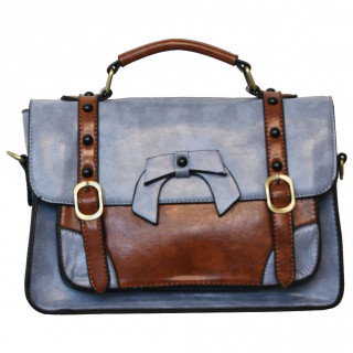 Sac  main vintage Banned bleu us et marron style cartable  noeud papillon