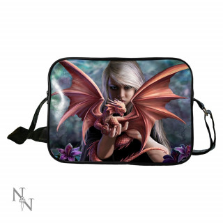 Sacoche bandoulière Anne Stokes avec imprimé femme et petit dragon rouge