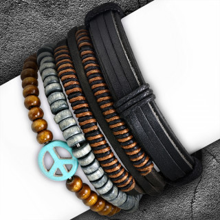 Set de 4 bracelets en cuir et perles de bois