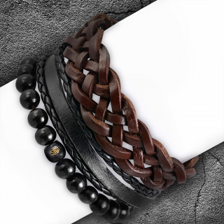 Set de 3 bracelets en cuir tress et perles de bois