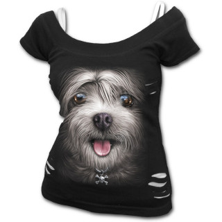T-shirt dbardeur (2en1)  chien avec collier tte de mort