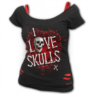 T-shirt dbardeur (2en1)  crane et coeur "LOVE SKULLS"