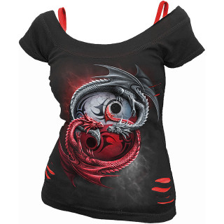 T-shirt dbardeur (2en1) femme  dragons Yin et Yang