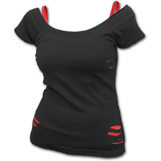 T-shirt dbardeur (2en1) gothique noir pour femme  griffures rouges