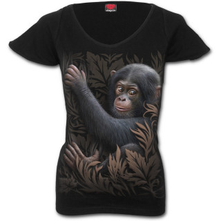 T-shirt femme avec bb singe et feuillage marron