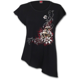 T-shirt femme  cranes et fleurs printanires - coupe asymtrique