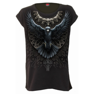 T-shirt femme gothique  corbeau ailes dployes et cranes