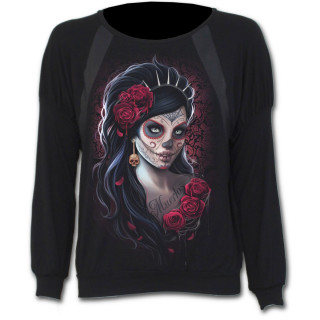 T-shirt femme gothique  manches longues "Jour des morts" avec Catrina Calavera