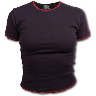 T-shirt femme gothique noir et rouge  mancherons