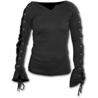 T-shirt femme gothique noir  manches longues  lacets