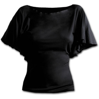 T-shirt femme gothique noir  manches voiles style chauve-souris