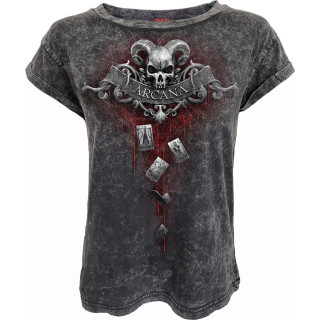 T-shirt femme gris dlav effet craquel "Les tarots de la Mort"