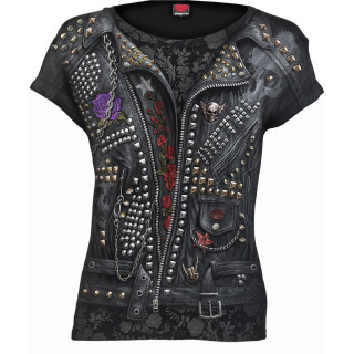 T-shirt femme imitation tenue gothique Metal Bikeuse