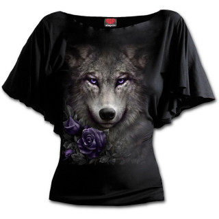 T-shirt femme "Loup aux roses"  manches voiles
