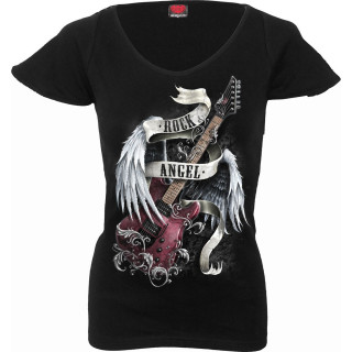 T-shirt femme noir avec guitare "Rock Angel"