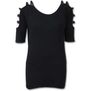 T-shirt femme noir  manches ajoures "GOTHIC ELEGANCE"