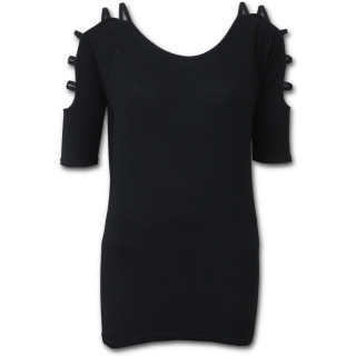 T-shirt femme noir à manches ajourées "GOTHIC ELEGANCE"