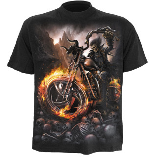 T-shirt gothique homme avec moto  roues de feu