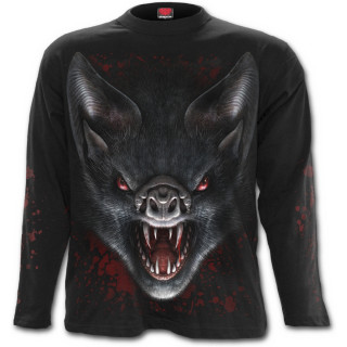 T-shirt gothique homme  manches longues avec chauves-souris vampires et lune rouge