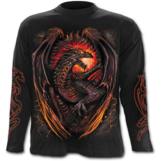 T-shirt gothique homme  manches longues avec dragon flamboyant