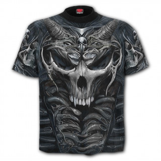 T-shirt gothique homme "SKULL ARMOUR"  crane cornu et squelette mca