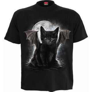 T-shirt homme avec chat noir  ailes et dents de vampire