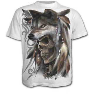 T-shirt homme avec squelette indien esprit du loup - blanc