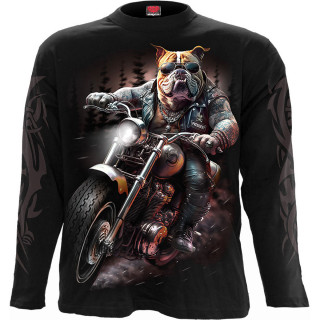 T-shirt homme biker manches longues  chien bulldog sur sa moto