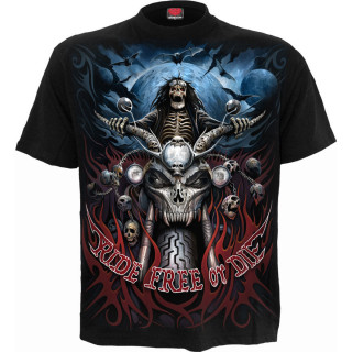 T-shirt homme  biker squelette "Rouler librement ou mourir"