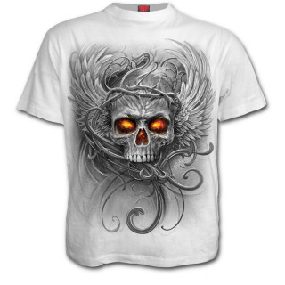 T-shirt homme blanc  crane avec racine de l'enfer et ailes d'ange