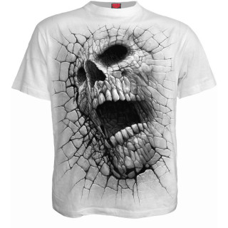 T-shirt homme blanc effet craquel  tte de mort et pentagramme