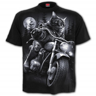 T-shirt homme  chat biker sur sa moto (LIVE TO RIDE - NINE LIVES)