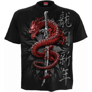 T-shirt homme  dragon enroul autours d'un sabre japonais
