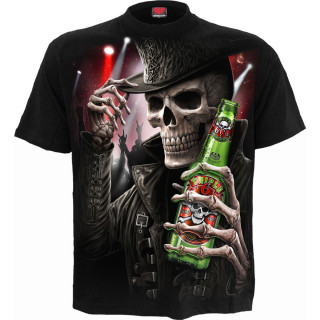 T-shirt homme goth-rock à squelette tenant une bière
