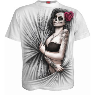 T-shirt homme gothique blanc "DEAD LOVE" à femme Calavera