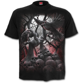 T-shirt homme gothique noir avec arbres macabres et corbeaux