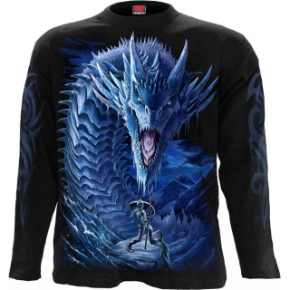 T-shirt homme manches longues à guerrière combattant un Dragon de Glace