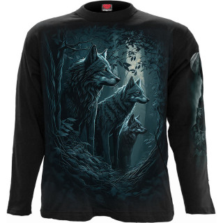 T-shirt homme manches longues à loups gardiens de la forêt et lune