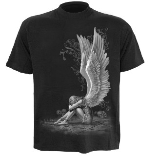 T-shirt homme noir avec femme ange enchaine et pentagramme
